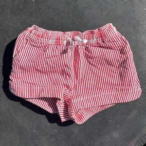 Mini Boden red and white striped shorts